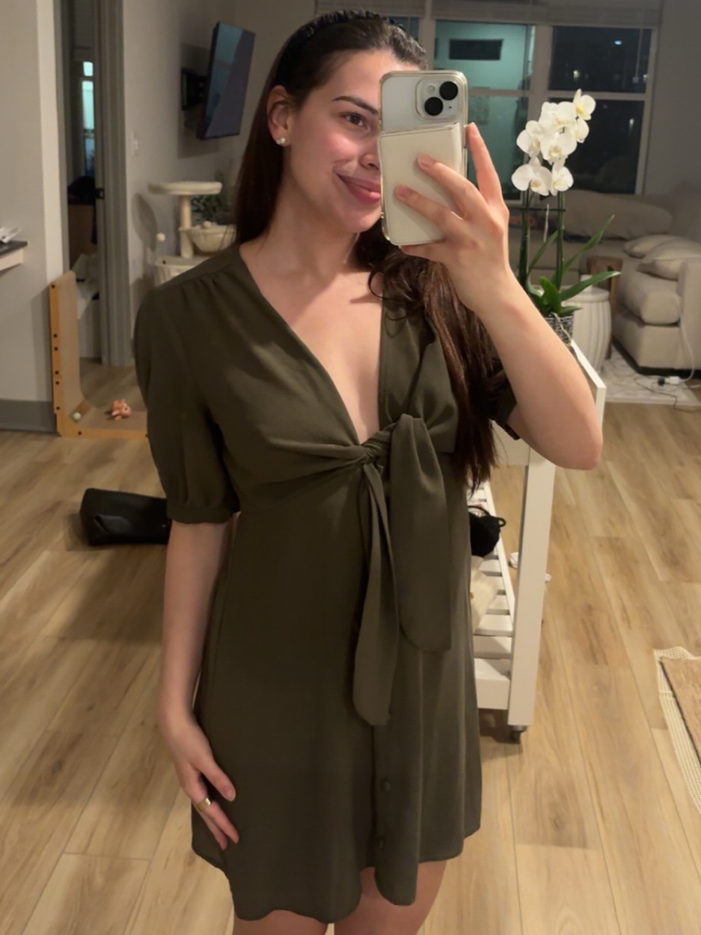 ASOS Design Olive Tie-Front Mini Dress